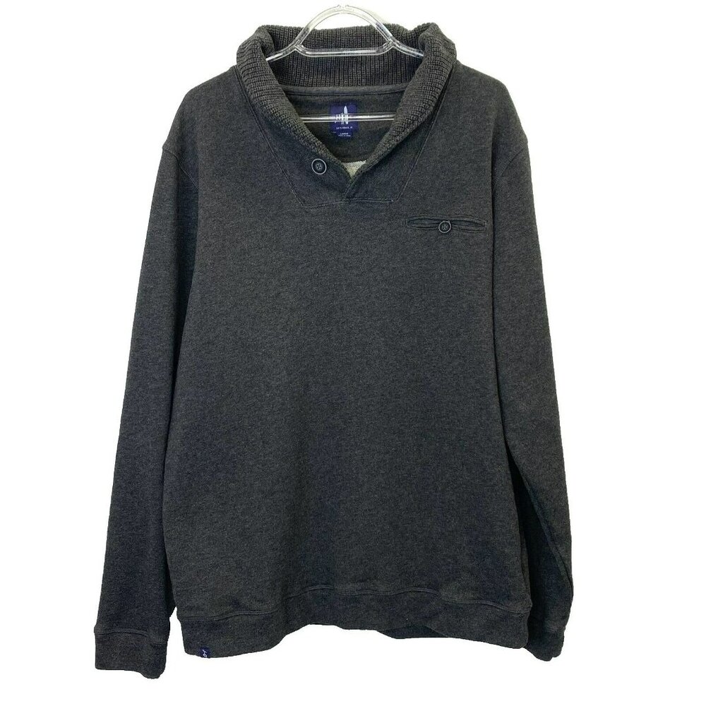 Johnnie-O Leeds Shawl Collar Sweater Fleece Mens Large Charcoal Gray Pullover